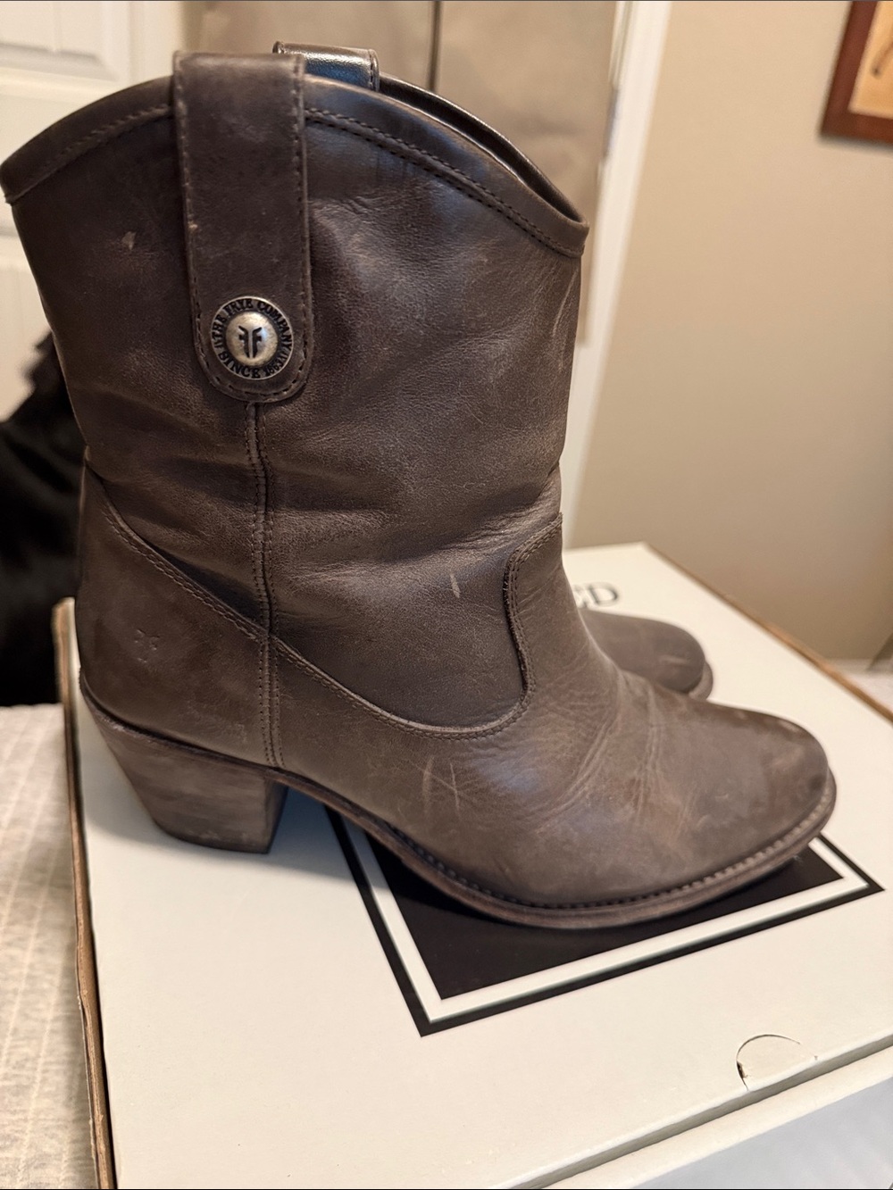 Frye Taupe Leather Western Ankle Bootie
